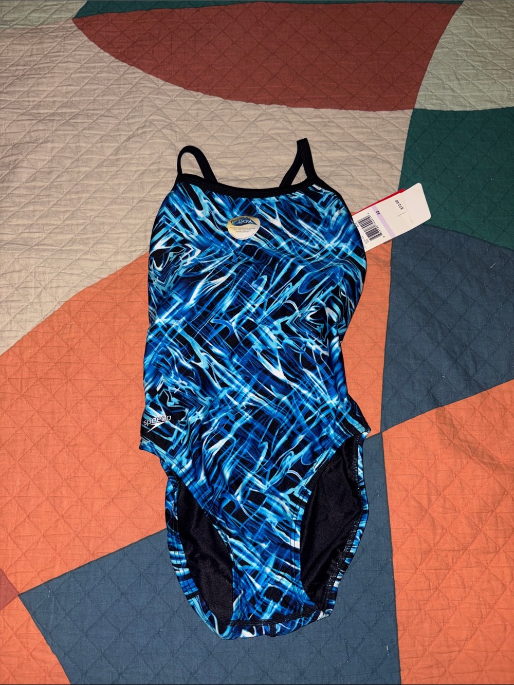 NWT - Speedo Blue & Black Dynamic Print One-Piece Swimsuit size 32